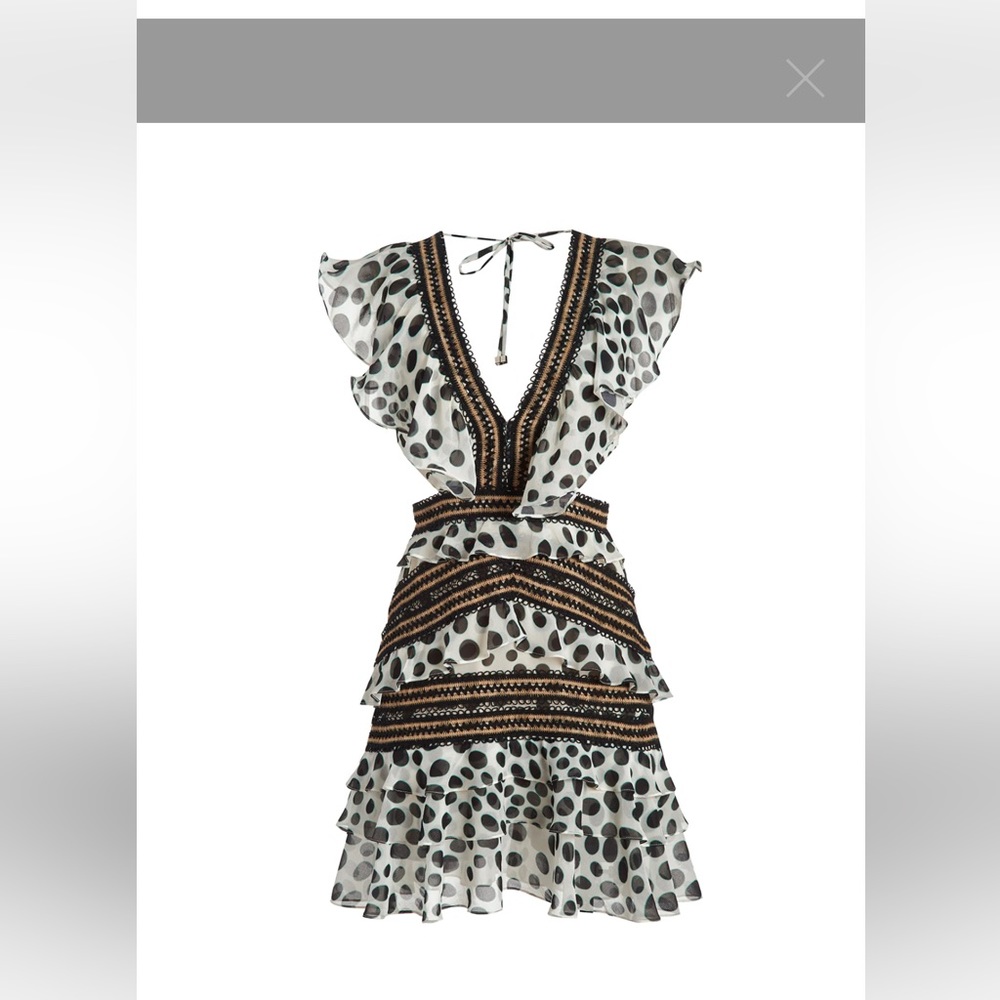 PatBO beautiful cutout wedding/cocktail ruffle polka dot dress.